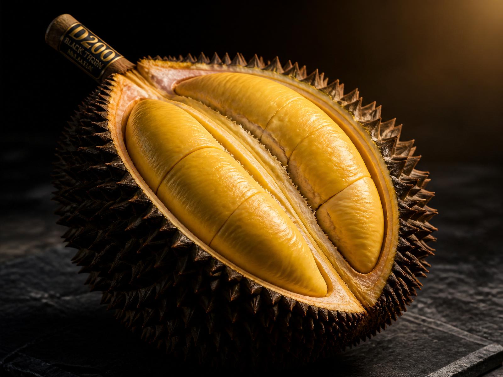Malaysia D200 Black Thorn durian split open